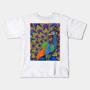 Colorful Paisley Peacock Rainbow Bird Kids T-Shirt